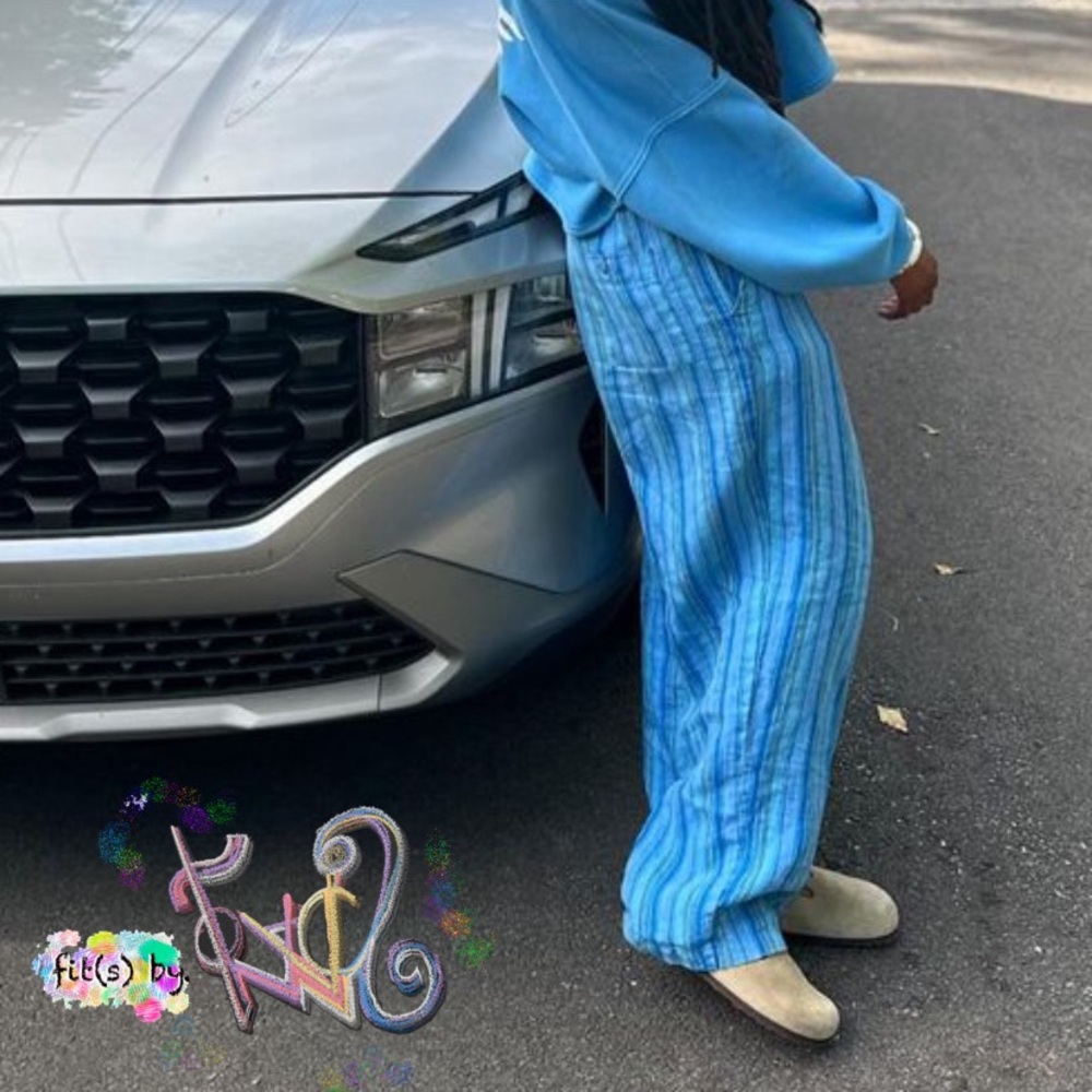 Striped Baby Blue Linen Pants